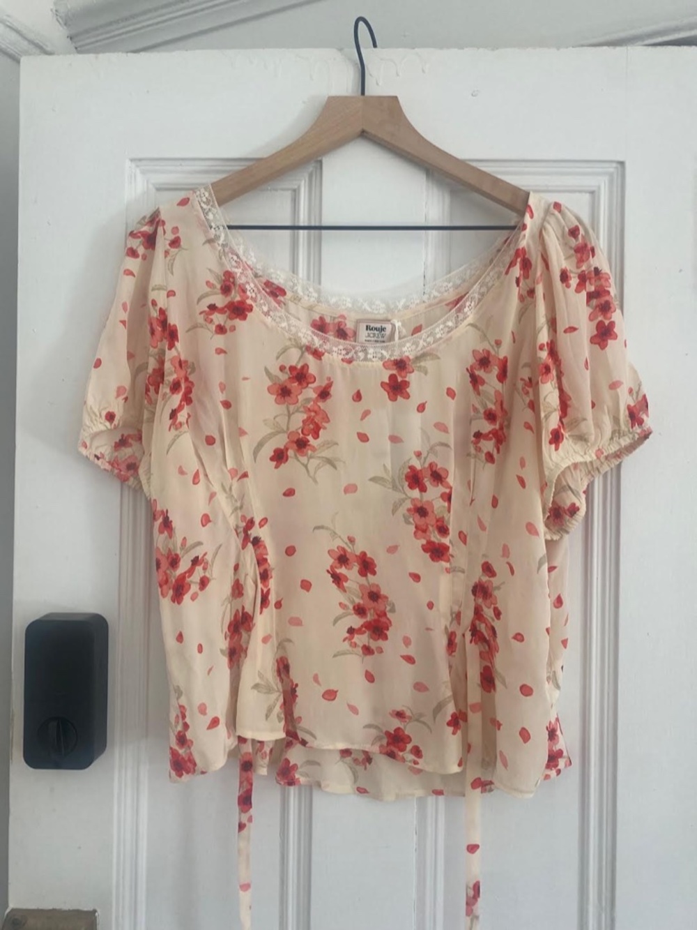 J. Crew x Rouje - White/Red Floral Poet Top - Size 16 - Picture 5 of 16